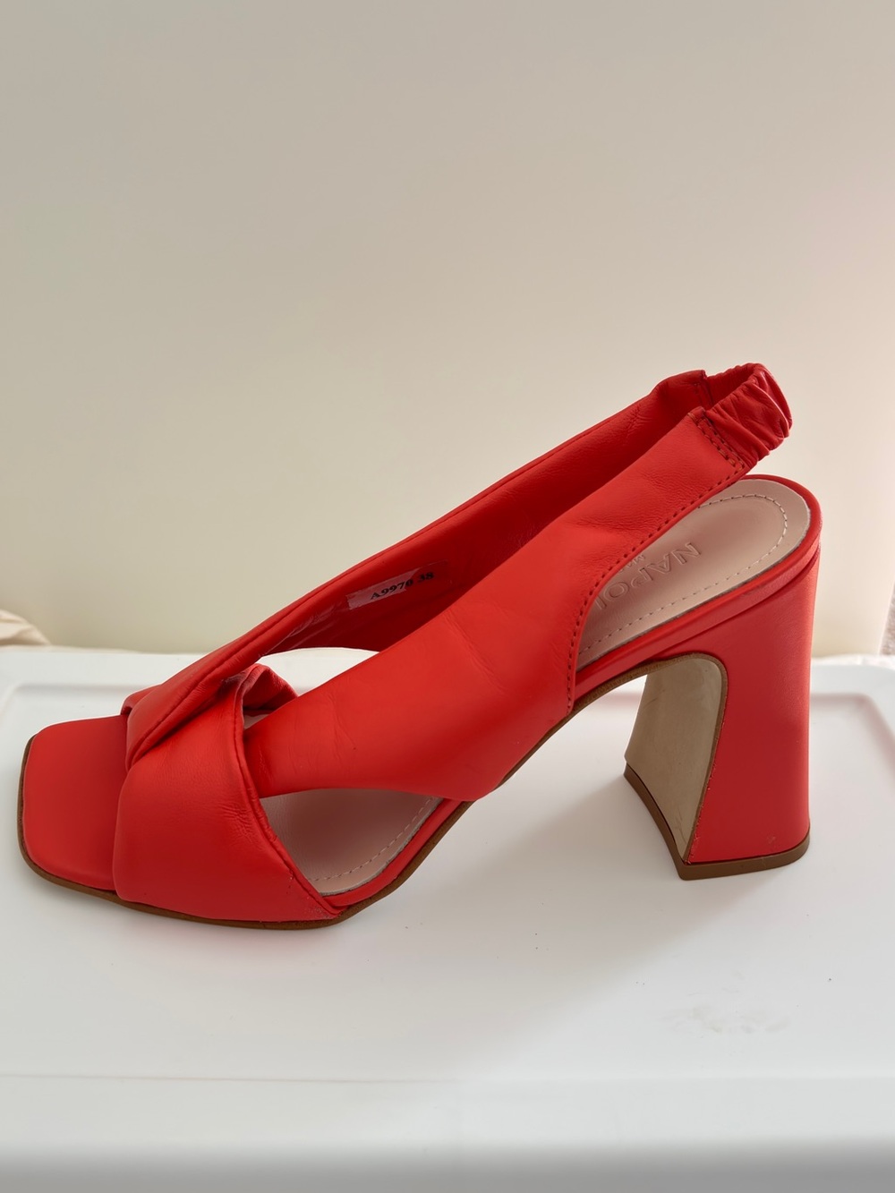 Twist Front Slingback Block Heel Sandal — Red